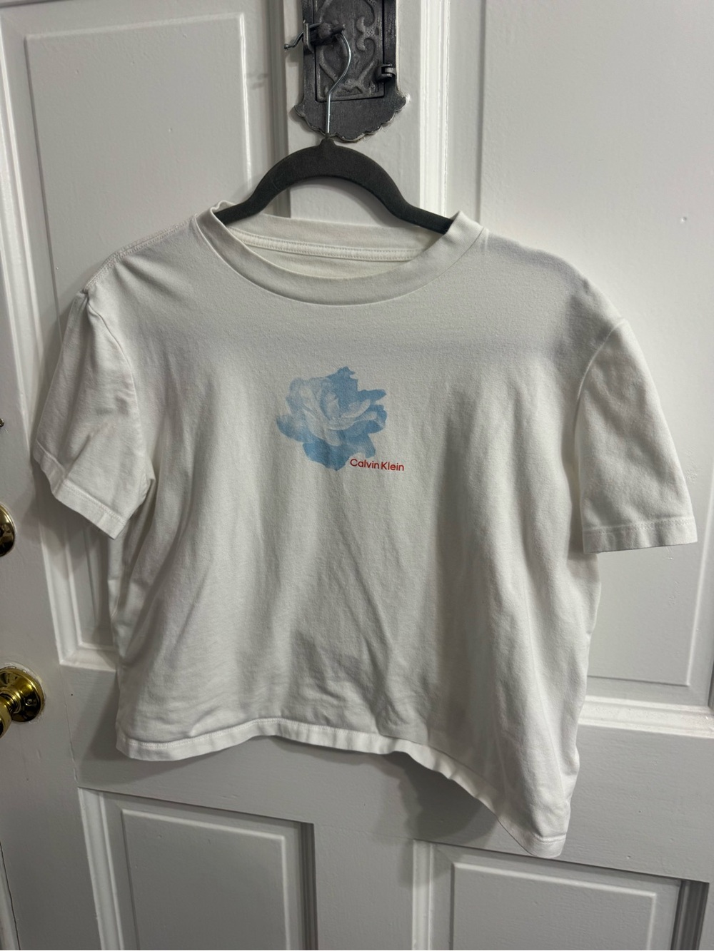 Calvin Klein Jeans White Short-Sleeve Tee with Light Blue Floral